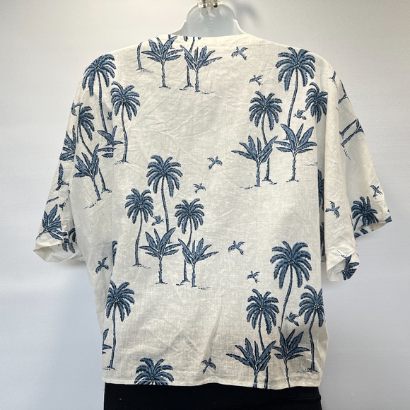 Desmond & Dempsey x H&M Collection Linen Blend Palm Tree Top Large Oversized - Picture 3 of 4